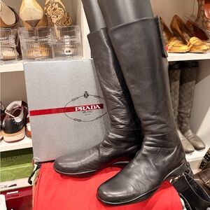 Prada Women's Black Knee High Leather Boots